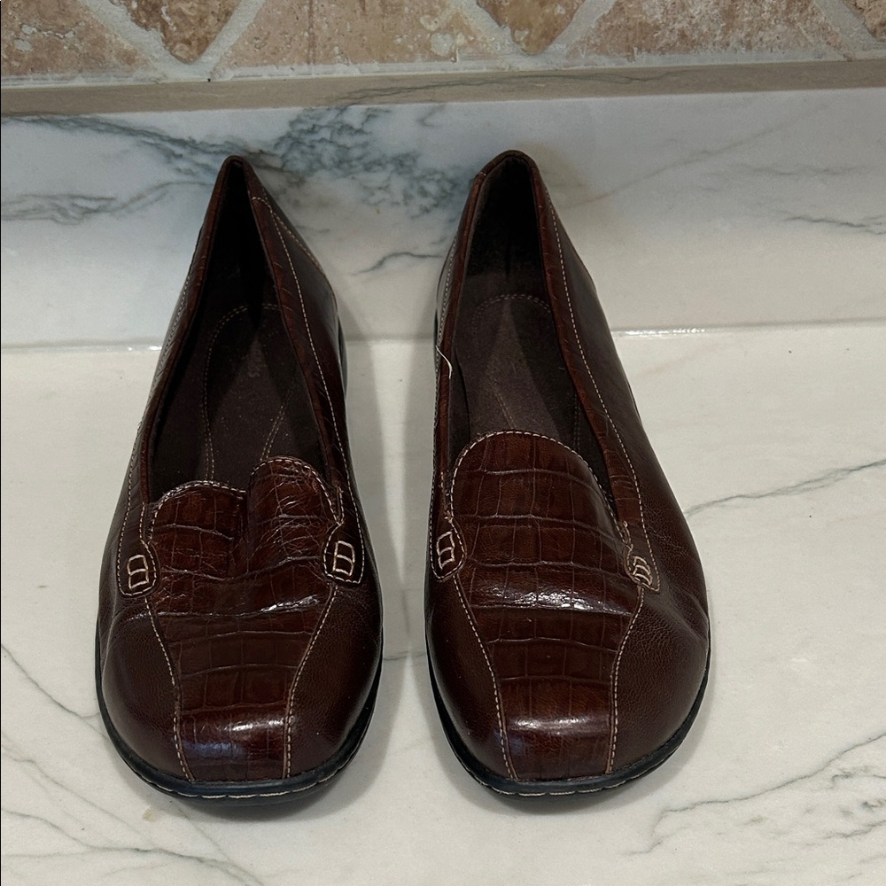 Clarks Dark Brown Croc-Embossed Loafers